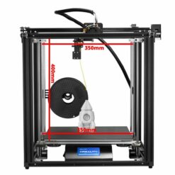 Impressora 3D Ender 5 PLUS com dimensões e foguete impresso