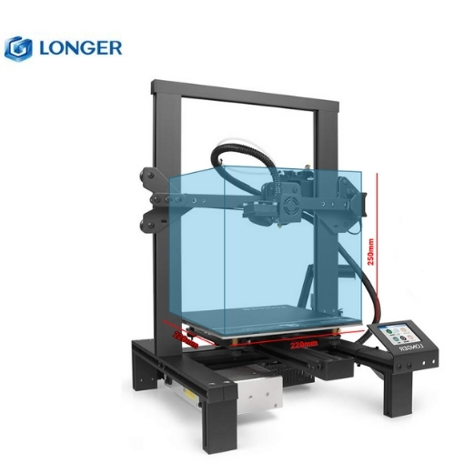 Imagem da impressora 3D Longer LK4 com o seu volume de 310 x 310 x 305 mm demarcados no seu interior