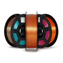 filamento pla tricolor roxo, laranja e azul