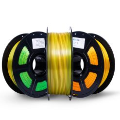 filamento pla tricolor verde, dourado e laranja