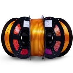 filamento pla tricolor vermelho, dourado e roxo